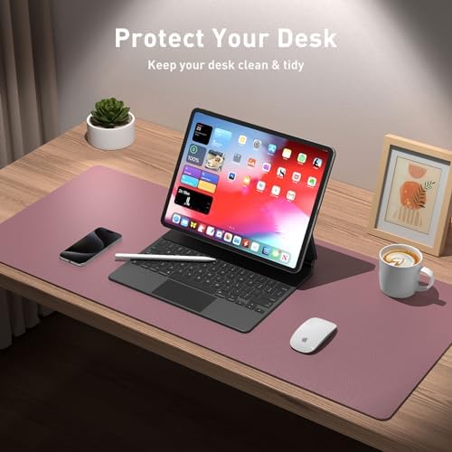 Aothia Leather Desk Pad Protector, Mouse Pad, Office Desk Mat,Non-Slip PU Leather Desk Blotter, Laptop Desk Pad, Waterproof Desk Writing Pad for Office and Home (Dark Pink, 23.6" x 13.7")