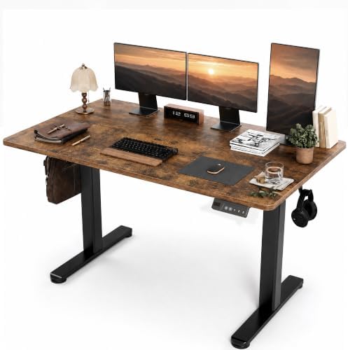Claiks Electric Height Adjustable Standing Desk, 55x24 Inch, Rustic Brown
