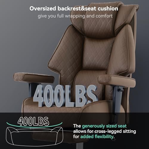 EXCEBET Big and Tall Office Chair with Footrest, PU Leather High Back Executive Office Chair 400lbs, Ergonomic Computer Chairs Lumbar Support for Heavy People (Brown)