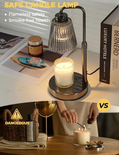 Silver Gray Candle Warmer Lamp with 24h Cycle Timer, Dimmable Wax Warmer