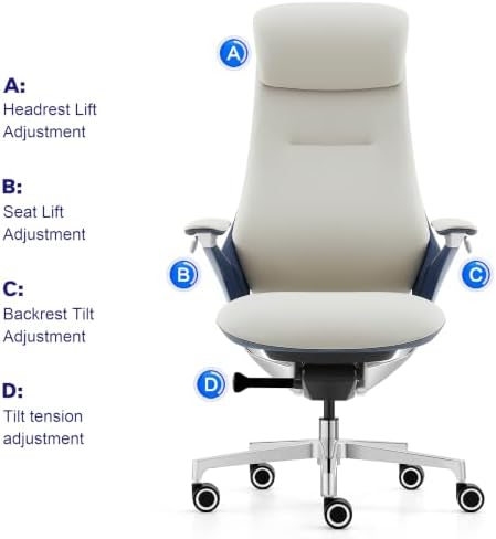 Genuine Leather Executive Office Chair，Top-Grain Cowhide, Ergonomic Design