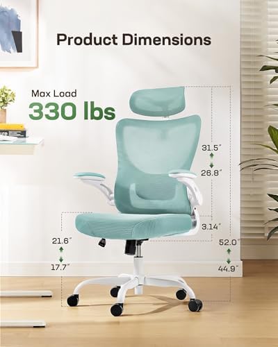Marsail Ergonomic Office Chair: Office Desk Chair with High Back Mesh and Adjustable Lumbar Support Rolling Work Swivel Task Chairs with Wheel 3D Armrests and Headrest