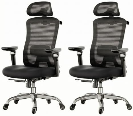 HUANUO Ergonomic Office Chair with 6D Armrest, Seat Depth Adjustment, Lumbar Support, Quiet Rubber Caster, High Back Mesh Gaming Chair with 3D Headrest, Big and Tall Chair for Home Office, Pack of 2