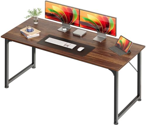 Huuger Computer Desk, 54 Inch Office Desk, Gaming Desk with Storage, Writing Desk Work Desk for Home Office, Study, Modern Simple Desk, Large Legroom, Metal Frame, Walnut
