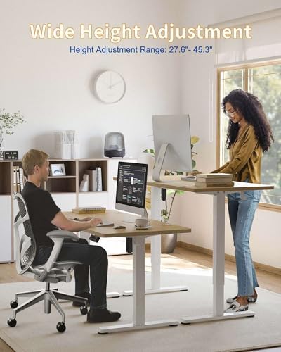 YIHAYO Electric Standing Desk, 55 x 24 Inches Stand Up Desk with Splice Board, Adjustable Height Desk, Computer Desk for Home Office, White Frame/Natural Top