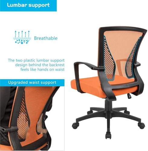 Furmax Office Chair Ergonomic Computer Desk Mesh Chair Mid Back Swivel Lumbar Support with Armrest (2, Orange)