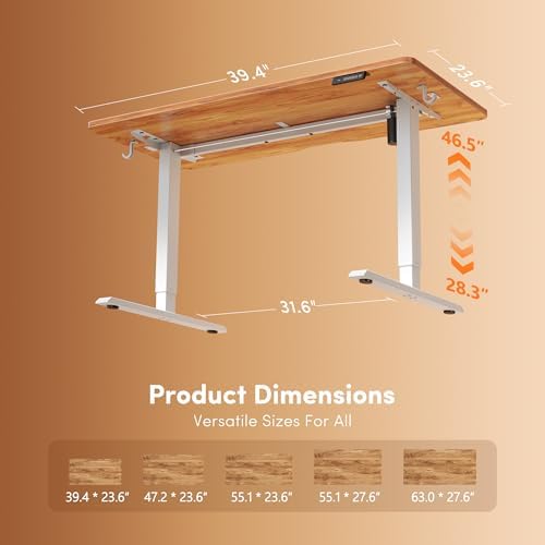 FEZIBO 40 x 24 Inchs Electric Standing Desk, Height Adjustable, Sit Stand Up, Computer Office Desk with Splice Board, White Frame/Light Rustic Top