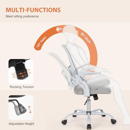 Sweetcrispy Home Office Chair, Mesh Office Chair, Lumbar Support, Grey