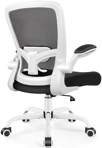 FelixKing Office Chair, Ergonomic Desk Chair Breathable Mesh Chairs Adjustable High Back Lumbar Support Flip-up Armrests, Executive Rolling Swivel Comfy Computer Chairs Home Office White