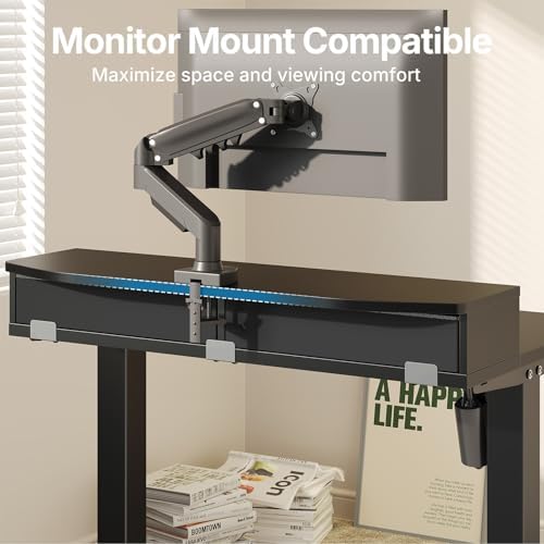 HUANUO 32" X 21" Electric Standing Desk with 2 Drawers, C-Clamp Mount Compatible, Height Adjustable Computer Desk, Home Office Stand Up Desk with 4 Preset Heights & 2 Hooks, Black