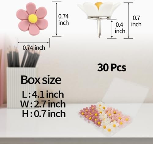 30 Pcs Flowers Push Pins Decorative Thumb Tacks in 3 Colors Cute Office Decor for Women Cork Board Bulletin Board, Photos Wall Maps and Other Offices Schools Supplies Christmas Decoration