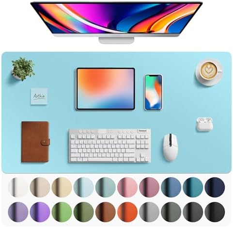 Aothia Faux Leather Desk Mat - Large Mouse Pad, Non-Slip PU Leather Blotter, Waterproof Writing Surface for Office and Home (Blue Topaz, 40" x 24")