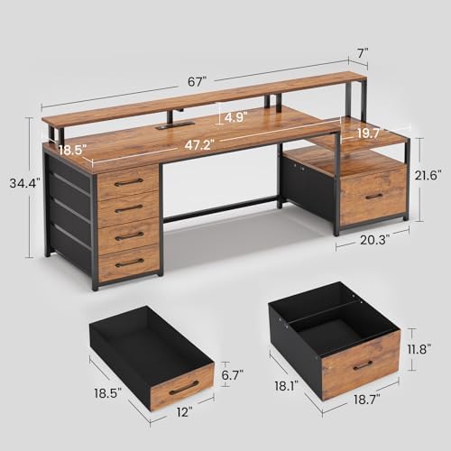 SEDETA 66'' Computer Desk with 5 Drawer, Power Outlet for Home Office