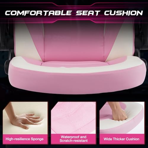 Sweetcrispy Computer Desk Chair, Lumbar Support Video Game Chair PU Leather