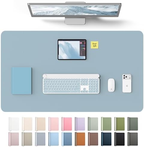 YSAGi Leather Desk Protector, Office Mat, Large Mouse Mat, Non-Slip PU Leather Blotter, Laptop Desk Mat, Waterproof Writing Pad for Office and Home(Ice Blue, 40" x 24")
