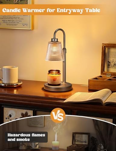 Gray Candle Warmer Lamp with Timer, Dimmable Candle Warmer for Jar Candles, Height Adjustable Wax Melts Warmer, Birthday Gifts for Women Mom, House Warming Gifts New Home Decor