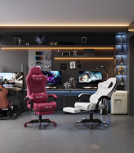 Gaming Chair,Big and Tall Gaming Chair 400lbs Office Chair with Footrest, 90-155° Recline & Removable Headrest Lumbar Support[Spring + 4D Sponge] (RED)