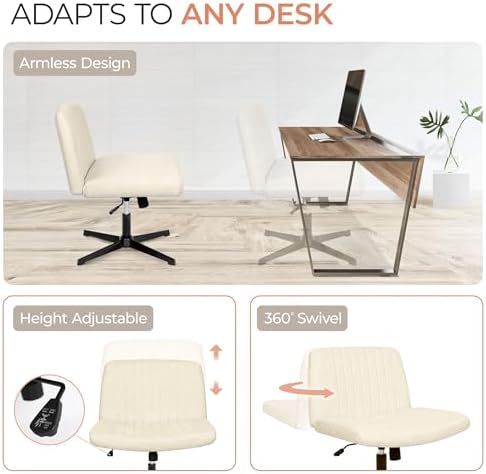 Orange Factory Criss Cross Chair, Wide Fabric Vanity Seat, Beige No Wheel