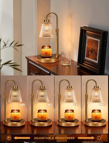 Gold Candle Warmer Lamp with Timer, Dimmable Candle Warmer for Jar Candles, Height Adjustable Wax Melts Warmer, Birthday Gifts for Women Mom, House Warming Gifts New Home Decor