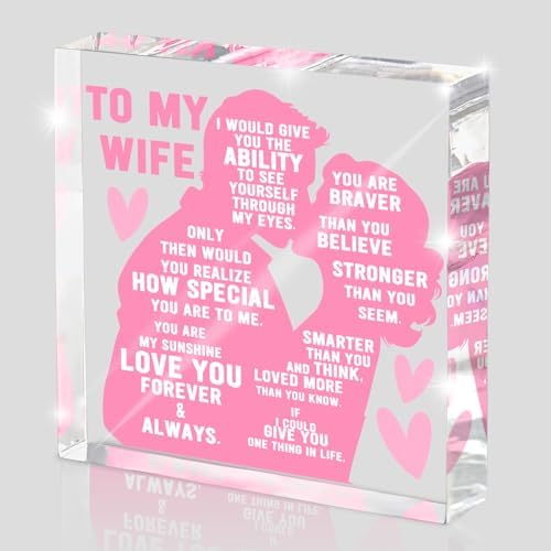 To My Wife Gift from Husband, Heartfelt Romantic Love Plaque, Anniversary and Valentine's Day Gift for Wife, Wedding Keepsake for Birthday, Christmas, Pink Acrylic Desk Decor, Valentine's Day decorations
