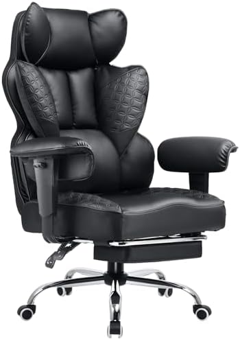 COMHOMA Big and Tall Office Chair Heavy Duty Wide Ergonomic Gaming Chair with Deluxe Embossing Designed Leather with Foot Rest,150°Reclining Adjustable Armrests Pocket Spring Back Support and Pillow
