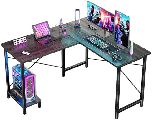 DUMOS 50-Inch Reversible L Shaped Desk with CPU Shelf, Grey