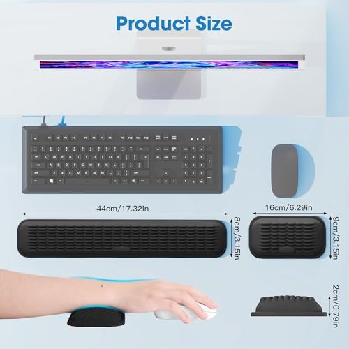 MEKASS Ergonomic Wrist Rest for Keyboard and Mouse, Soft Memory Foam Keyboard Wrist Rest Set with Non-Slip Silicone Base, Easy Typing, Pain Relief, Comfort for Office, Work, Gaming (Light Gray)