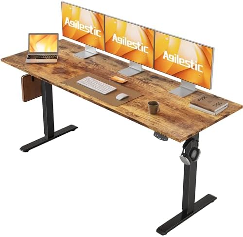Agilestic 63*24 Inch Height Adjustable Electric Standing Desk, Rustic Brown
