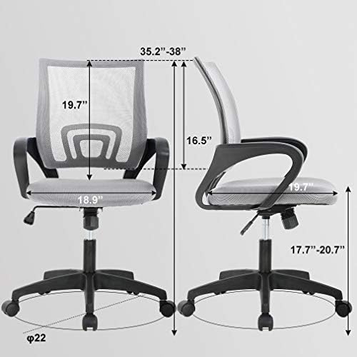 BestOffice | Ergonomic Office Chair | Mid-Back Swivel Desk Chair | Breathable Backrest & Lumbar Support | Adjustable Height | Sponge Seat | Rolling Wheels | Grey | for Adults & Women | Pack of 2