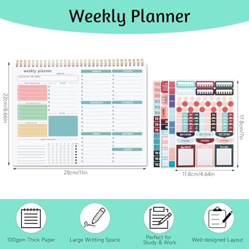 Thboxes Weekly Desk Planner, 8.5x11 In To Do List Notepad, 52 Sheets, Green