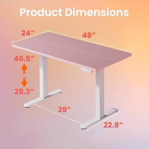 HUANUO 48x24 Inch Electric Standing Desk, Height Adjustable, Pink