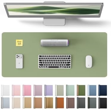 YSAGi PU Leather Desk Pad Protector – Non-Slip Waterproof Desk Mat for Office & Home, Easy Clean Large Mouse Pad & Laptop Writing Blotter 23.6"x13.8" Bamboo Green