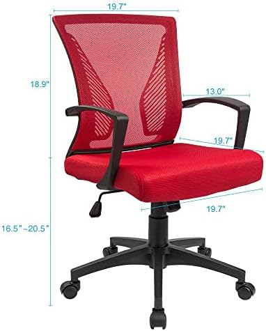Furmax Office Chair Ergonomic Computer Desk Mesh Chair Mid Back Swivel Lumbar Support with Armrest (1, Red)