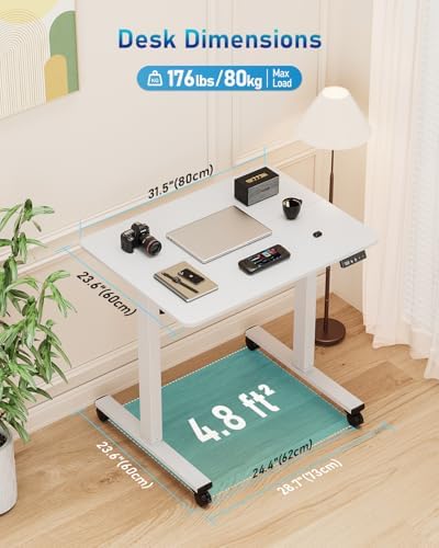32" Small Rolling Electric Standing Desk Adjustable Height for Home Office