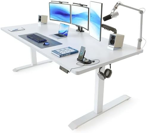 FEZIBO Standing Desk 63 × 37 Inch Electric Height Adjustable, White