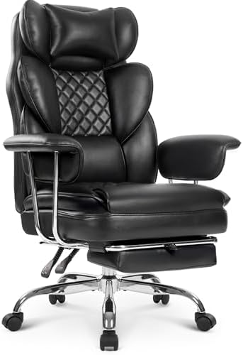 NEO CHAIR Big & Tall Leather Office Chair, High Back, Lumbar Support, Black