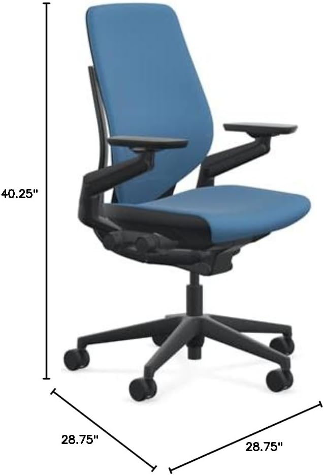 Steelcase Gesture Office Chair - Era Cobalt Fabric, Low Seat Height, Shell Back, Black on Black Frame, Lumbar Support, and Standard Carpet Casters