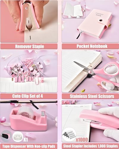 LXEVIHK Pink Desk Accessories 21-Piece Office Supplies Gift Set for Women