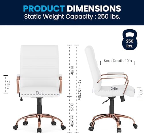Flash Furniture Mid-Back LeatherSoft Executive Chair, White/Rose Gold