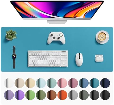 Aothia Faux Leather Desk Mat - Large Mouse Pad, Non-Slip PU Leather Blotter, Waterproof Writing Surface for Office and Home (Turquoise, 42" x 17")