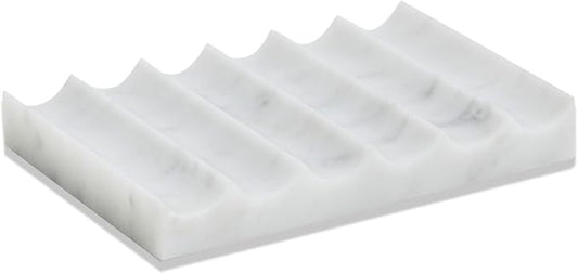 Luxurious Marble Soap Dish Jewelry Ring Tray - Rectangle Stone Soap Tray & Saver for Shower – Self Draining Soap Holder for Bathroom, Kitchen,Carrara White