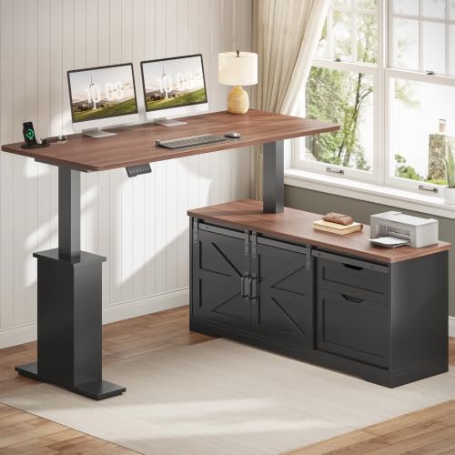 SEDETA Farmhouse 55 inch L Shaped Standing Desk with Storage Drawers