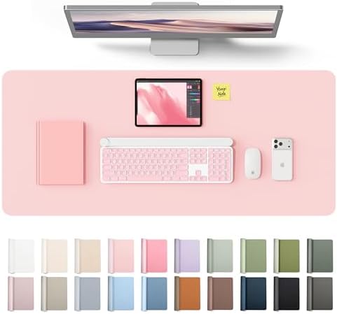 YSAGi Leather Desk Protector, Office Mat, Large Mouse Mat, Non-Slip PU Leather Blotter, Laptop Desk Mat, Waterproof Writing Pad for Office and Home(Light Pink, 42" x 17.2")