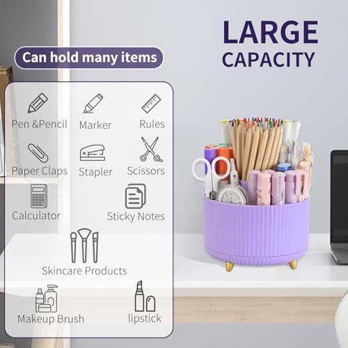 Camelmother 360°Rotating Pen&Pencil Holder For Desk With 5Slots Cute Office