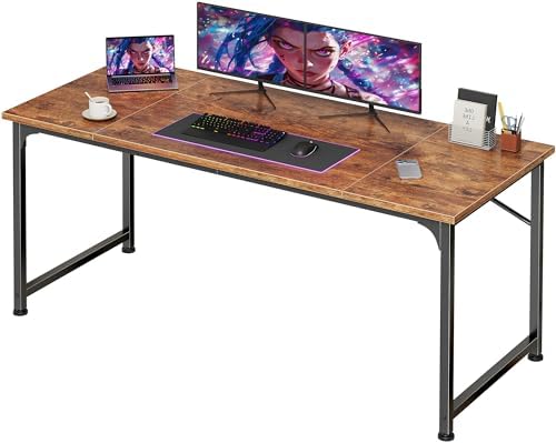 PRAISUN 55 Inch Computer Desk, Office Desk, Spacious Desktop, Rustic Brown