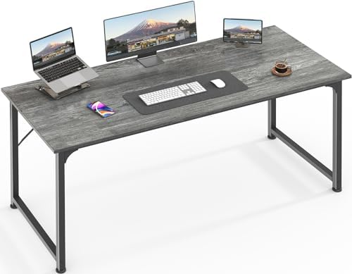 Huuger Modern Simple Office Desk, 55 Inch, Gaming & Work Desk with Storage, Large Legroom, Metal Frame, Grey