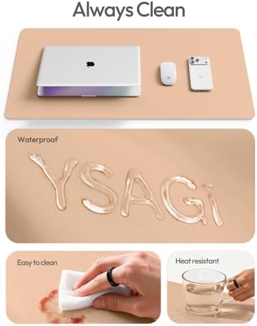 YSAGi Leather Desk Protector, Office Mat, Large Mouse Mat, Non-Slip PU Leather Blotter, Laptop Desk Mat, Waterproof Writing Pad for Office and Home(Latte, 63" x 17.2")