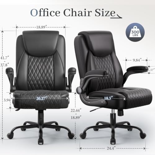GTPOFFICE Executive Office Chair with Comfortable Lumbar Support, Ergonomic Gaming Chair with Flip-up Armrests & Zoned Pressure-Relief Cushion, Comfy PU Leather Desk Chair, Black