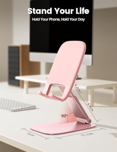 Lamicall Foldable Ultra-Thin Phone Holder, Pink Desk Accessories for Women