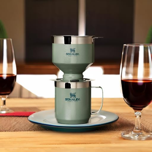 STANLEY Perfect Brew Pour Over Set | 12 oz Camp Mug with Lid Included | Drip Coffee Maker with Reusable Filter | Insulated Stainless Steel | BPA-Free | Hammertone Green